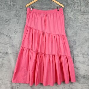 Womens Skirt Large Pink Boho Tiered Asymmetrical Maxi Peasant Prairie Broomstick